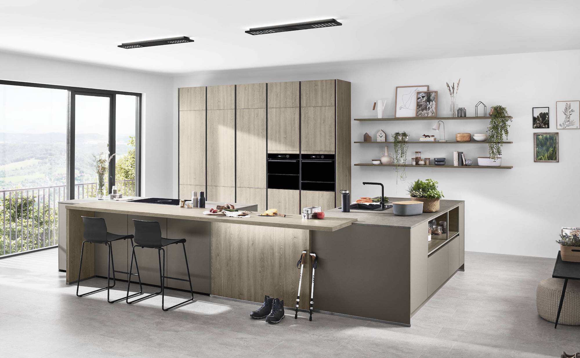 Nobilia Riva Design Inselküche mit Theke Holz hell