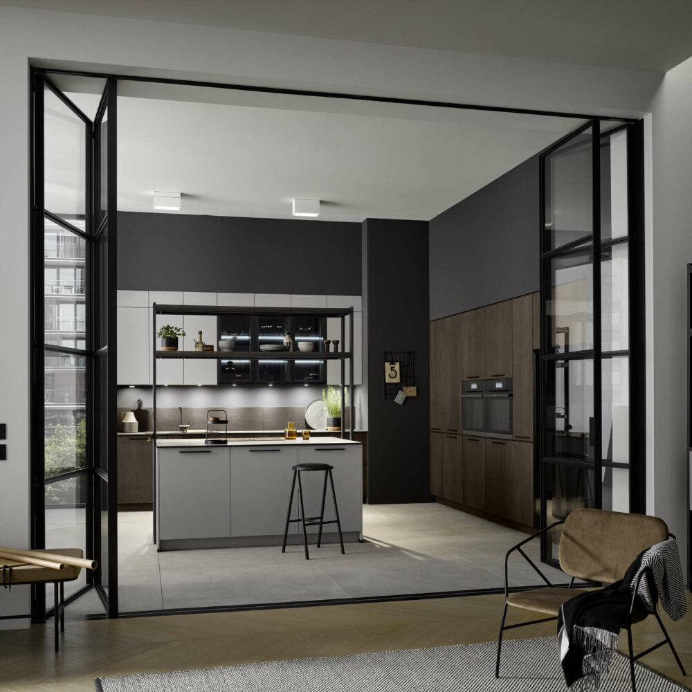 Bauformat Design Inselkueche Seidengrau