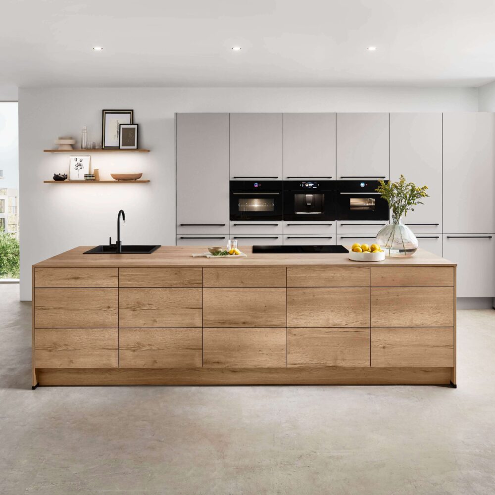 Nobilia Moderne Inselküche Grau Holzoptik