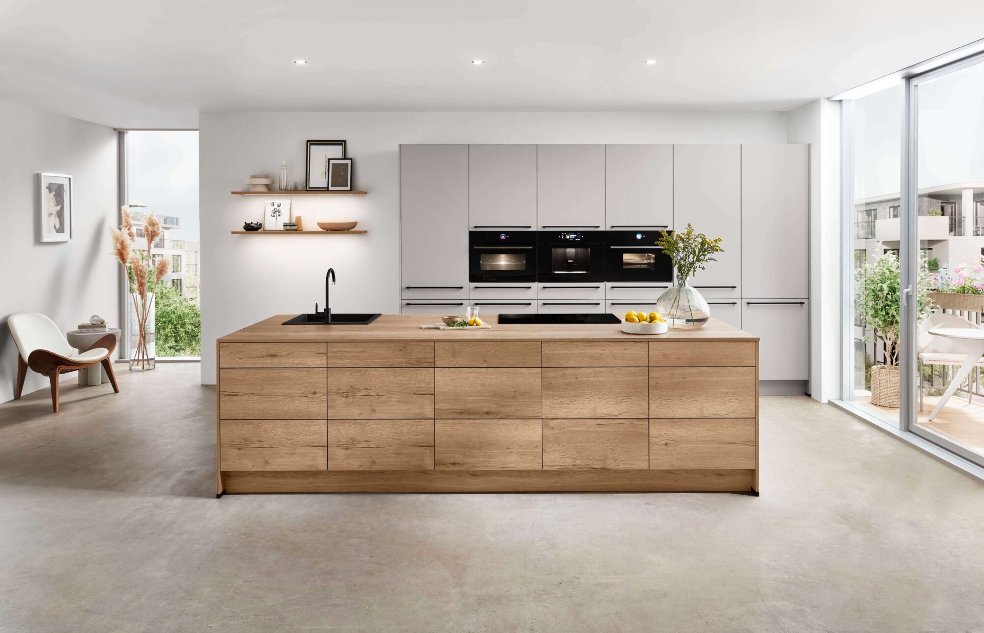 Nobilia Moderne Inselküche Grau Holzoptik