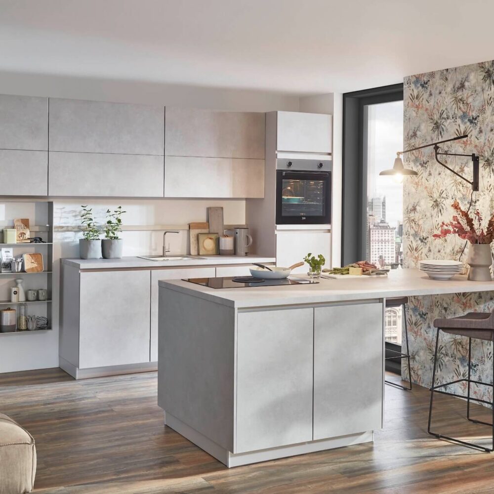 Nobilia Moderne Küche mit Insel Betonoptik