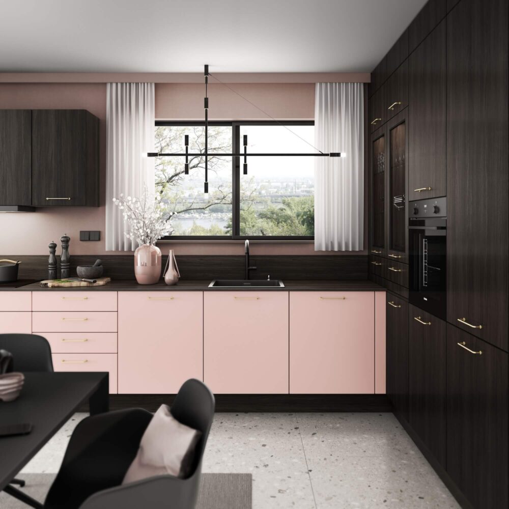 Burger klassische Küchenzeile Rosa mit Wandschrank