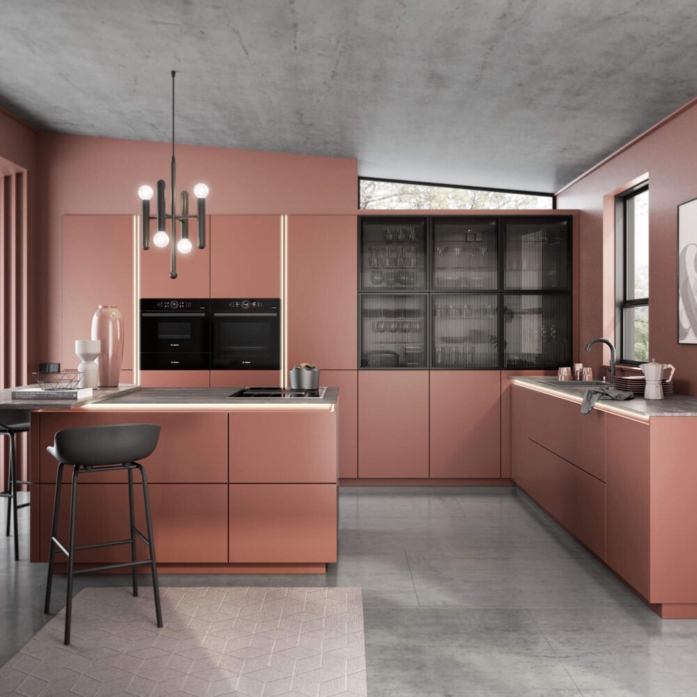 Bauformat Moderne Küche mit Insel rostrot